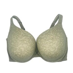 Cacique‎ Boost Plunge Lace Overlay Full Coverage Bra Sage Green Comfort Size 42G